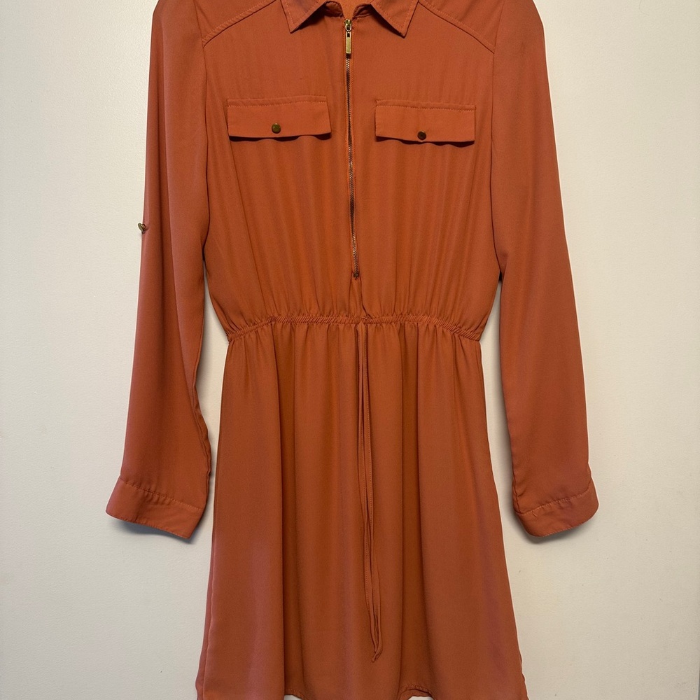 Rust Orange Long Sleeve Dress
